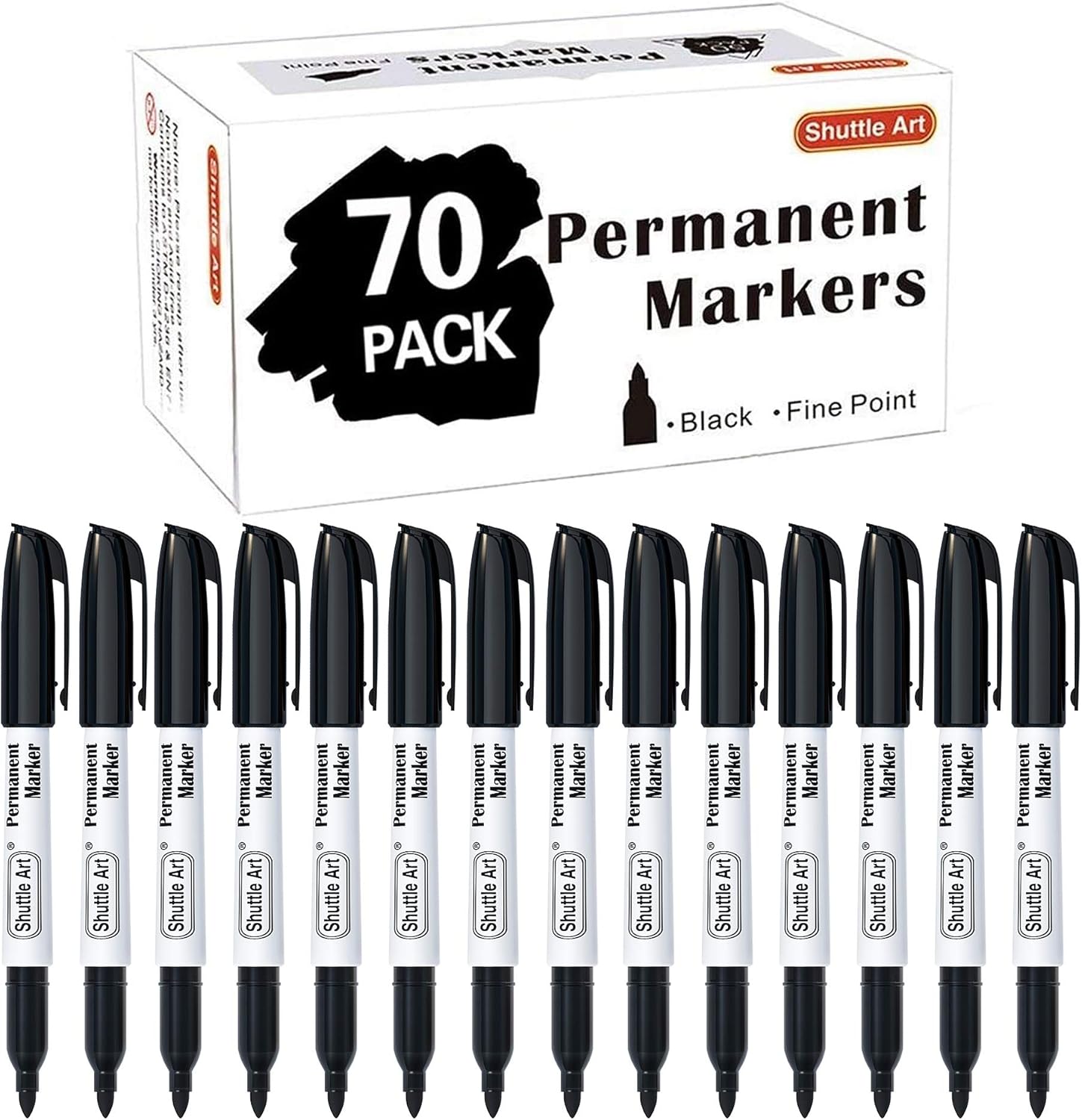 Shuttle Art 70 Pack Black Permanent Markers, Fine Point Permanent Marker Pens Set Perfect on Plastic, Wood, Stone