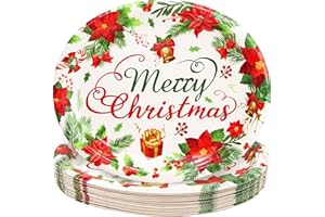 Fancy Land Christmas Oval Paper Plates holiday Serving Plates Poinsettia Disposable Party Trays 24 ct 10" X 12"