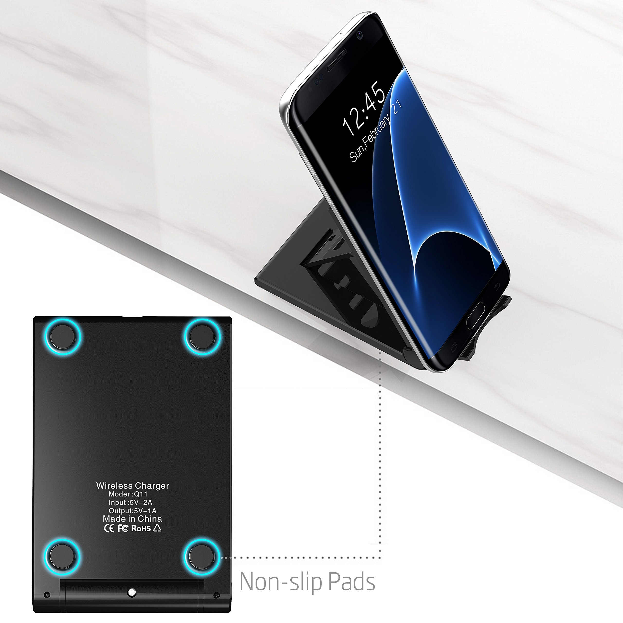 Wireless Charger-LOVPHONE QI Wireless Charging Stand Pad Quick Charge for Samsung Galaxy S7, S7 Edge, Galaxy S6, ,S6 Edge ,S6 Edge Plus,Note 5, (AC Adapter Not Included) (Black)