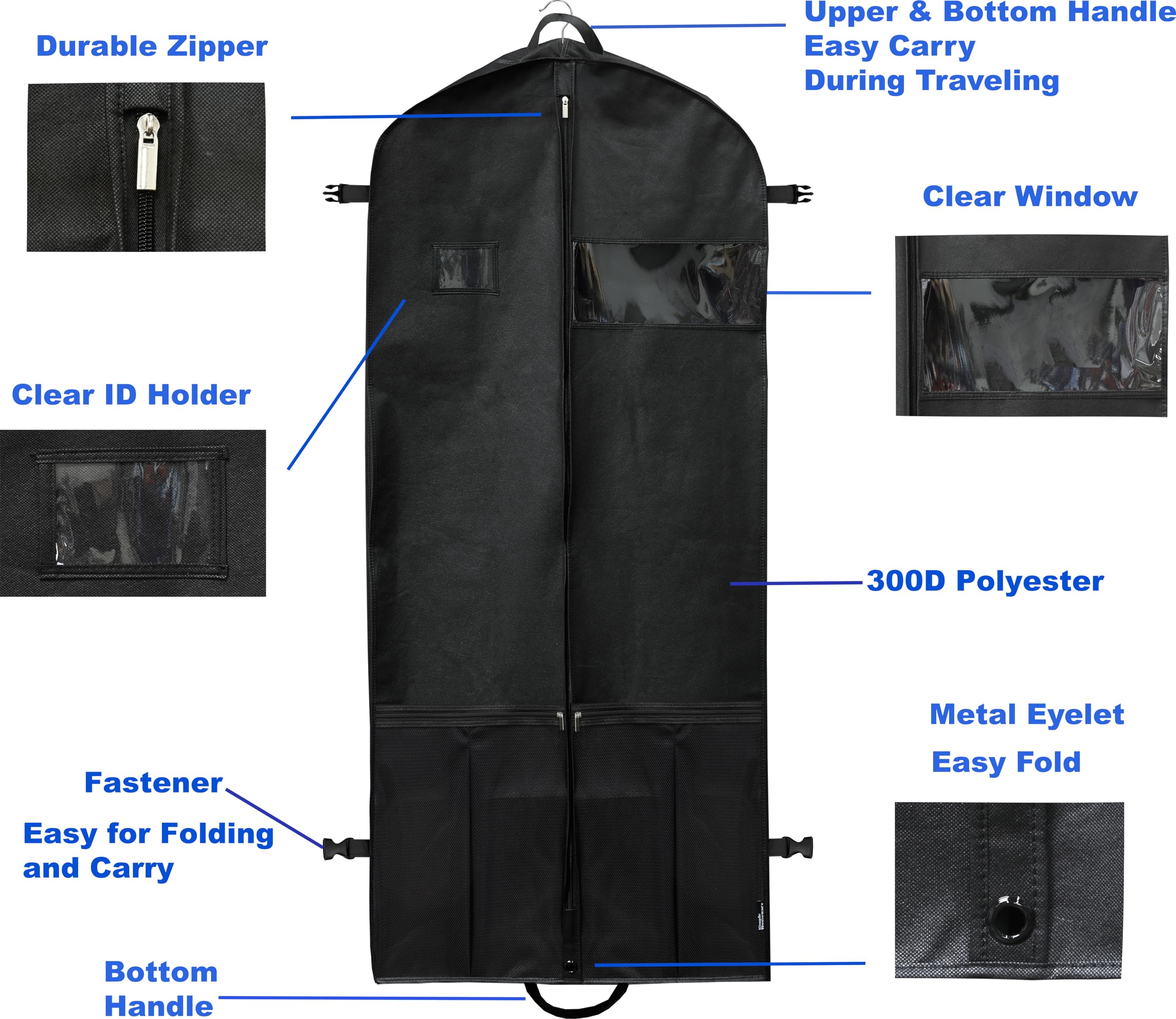 Simple Houseware 60-Inch Travel Garment Bag with Pockets, Heavy Duty 300D Polyester for Suits, Dresses, Coats, Tuxedos