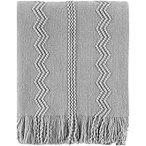 BATTILO HOME Light Grey Throw Blanket for Couch, Geometric Grey Bed Throws Decorative Boho Blanket for Sofa Living Room, 50"x60"