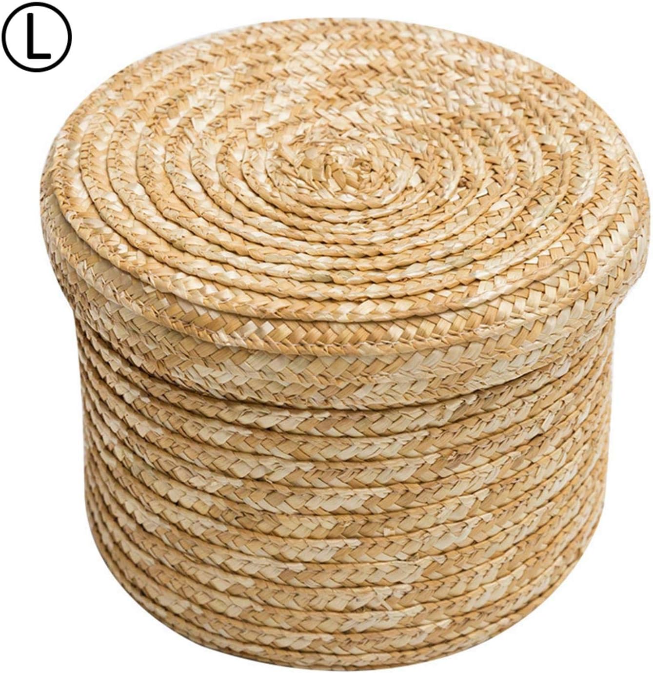 Wheat Woven Yarn Storage Basket with Lid, Round Wardrobe Desktop Finishing Basket for Snack Small Toy
