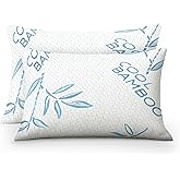 OMEO 2 Pack Bamboo Pillow King Size for Sleeping, Hypoallergenic Cooling Shredded Memory Foam Bed Pillows for Side, Back and Stomach Sleepers, Adjustable Loft and Washable Cover 20" x 36"