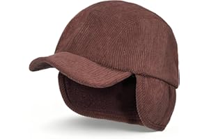 Clape Winter Ear Flap Hat for Men, Soft Corduroy Short Brim Baseball Cap with Shapeable Visor for Cold Weather