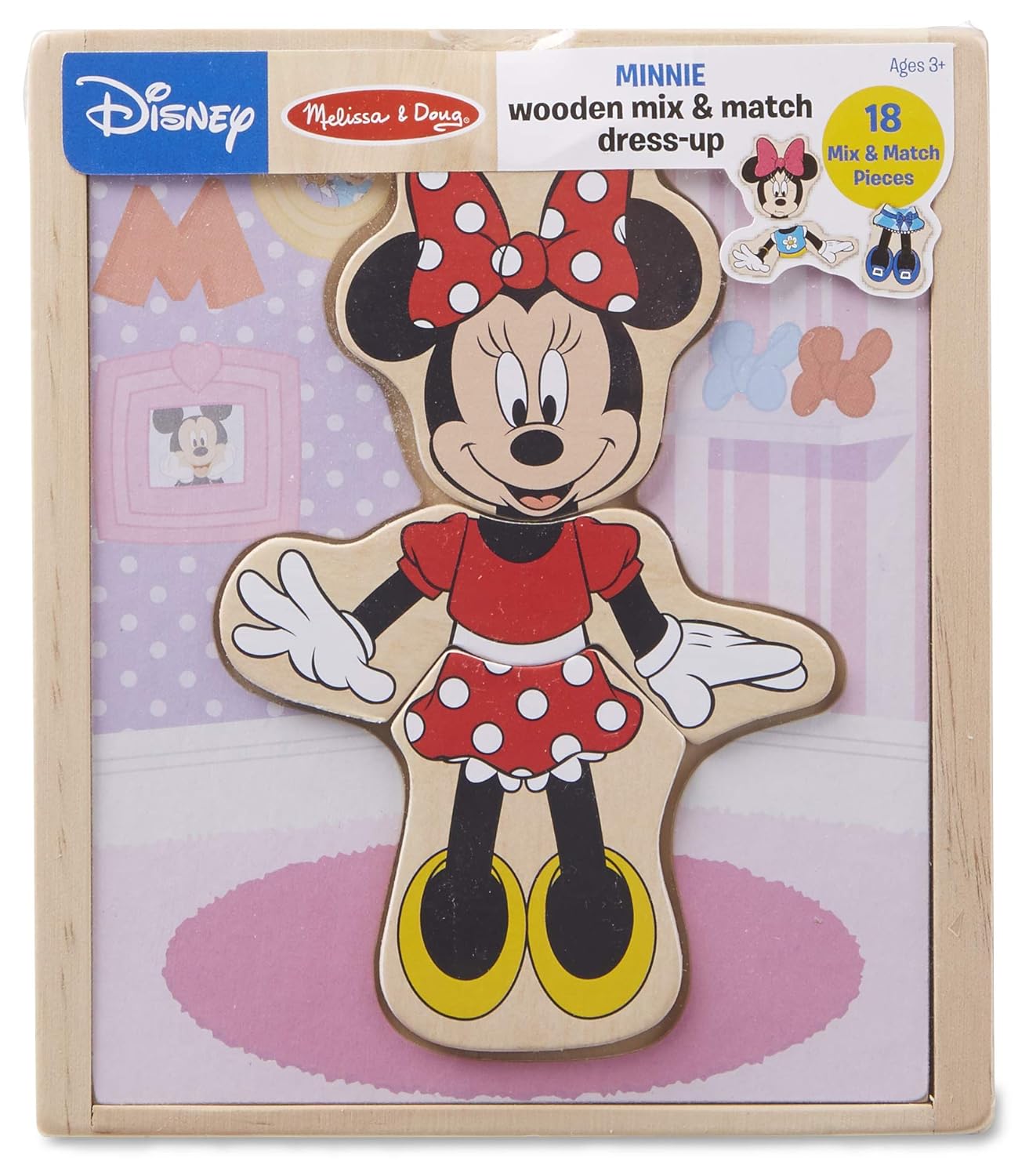Melissa & Doug Disney Minnie Mouse Mix and Match Dress-Up Wooden Play Set (18 Pieces)