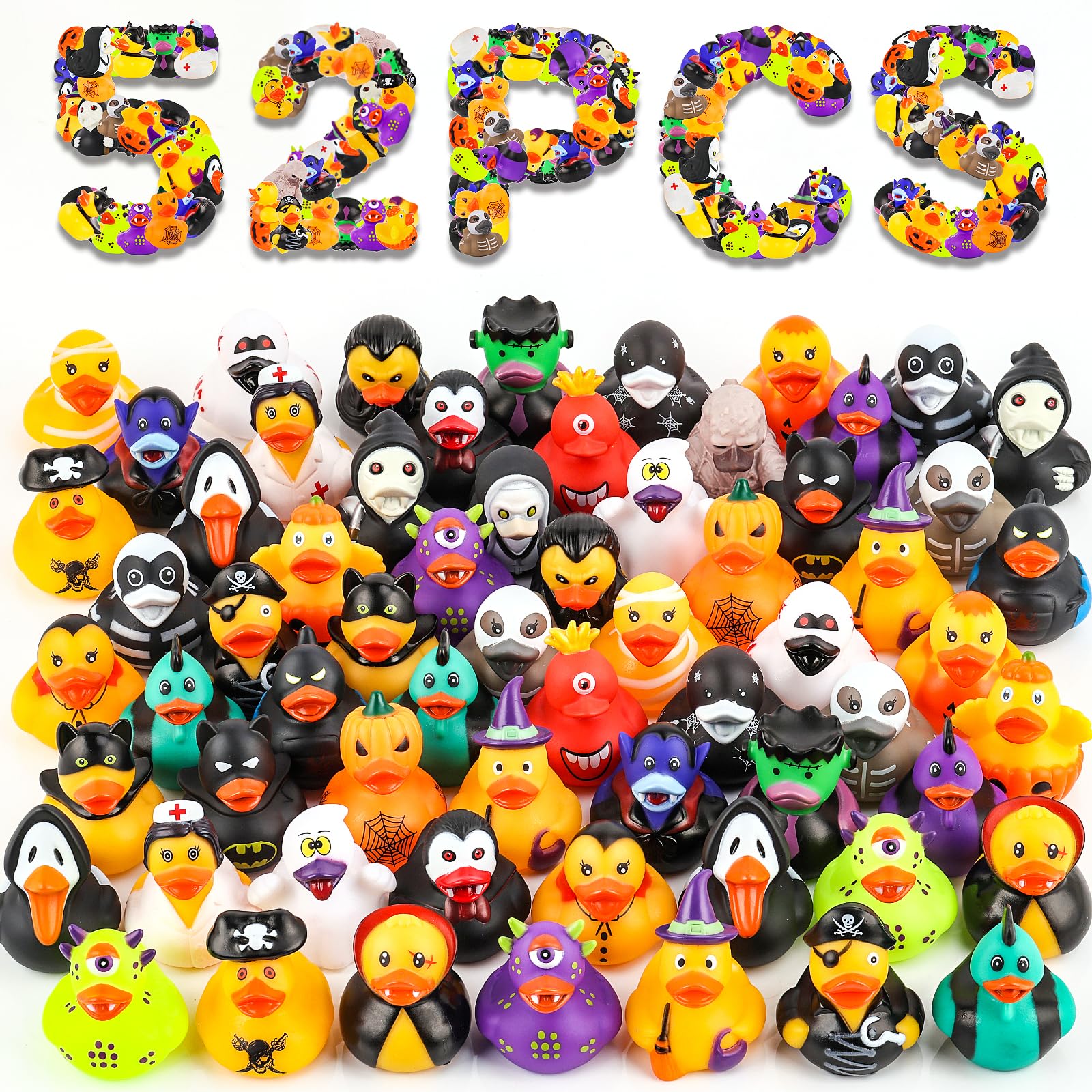Photo 1 of DMSKY 52 Pcs Halloween Rubber Ducks in Bulk, Ducks for Jeeps for Halloween Party Favors, Halloween Basket Stuffers, Gift Exchange, Treat Supplies Goodie Bag Fillers
