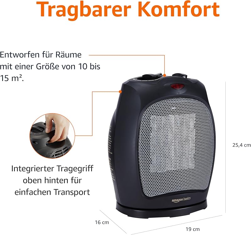 Oszillierende Keramik-Standheizung, 1800 W, mit verstellbarem Thermostat - Schwarz — Foto 3 von 7