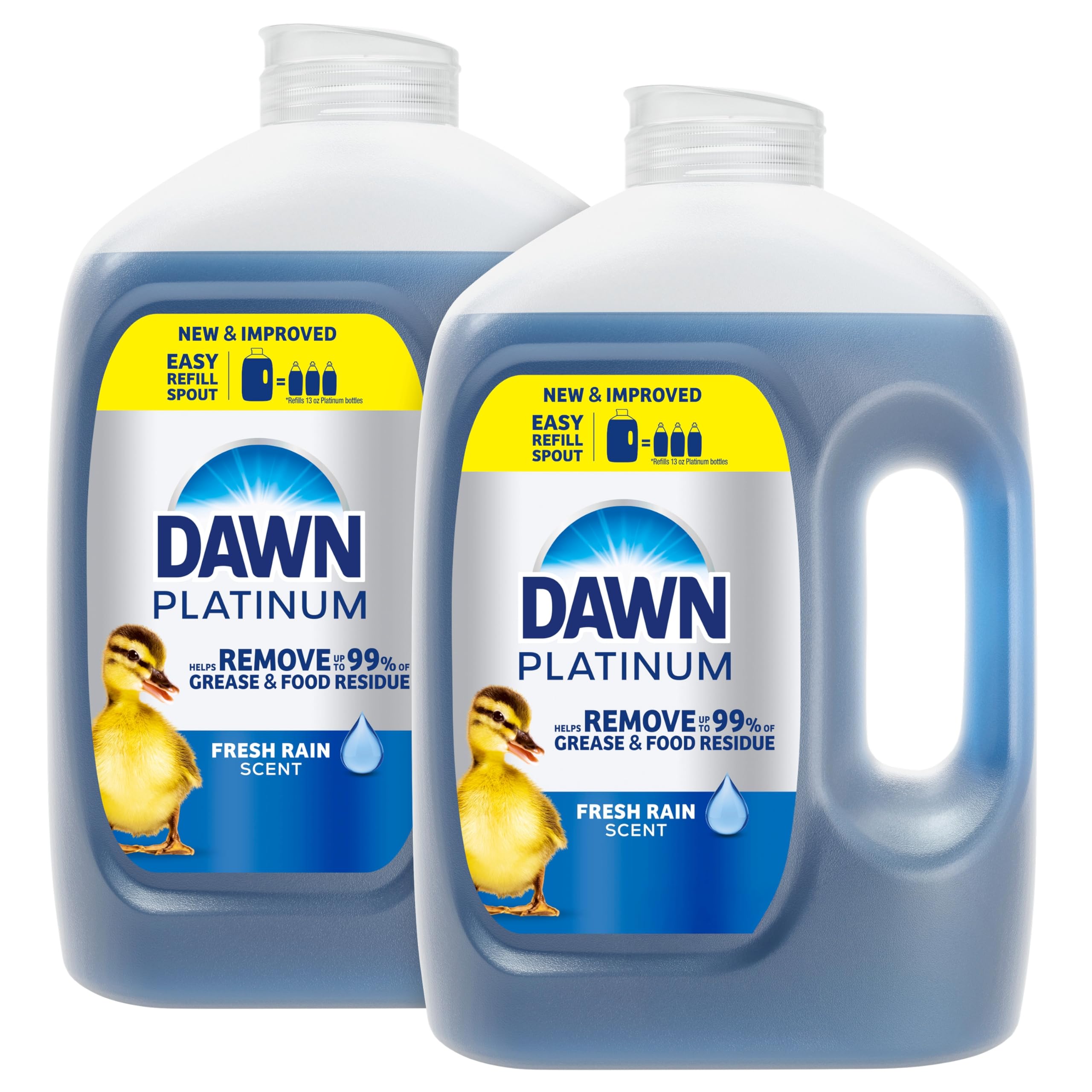 Dawn Platinum Refill Jug Dish Soap, Fresh Rain Scent Liquid Dishwashing Detergent Powerful Dawn Dish Soap for Tough Grease Removal Dishwashing Liquid Value Pack, 51.5 oz (Pack of 2)