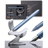 novium Hoverpen Future - Luxury Fountain &amp; Rollerball Pen All-In Gift Box | Schmidt Nib (Fine), Converter, Extra Refill, Aerospace Metal, Best Pen Gift Set for Men &amp; Women (Mist Blue)