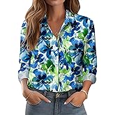 Zeagoo Button Down Shirts for Women Dressy Floral Printed Long Sleeve Blouse Business Casual Work Tops