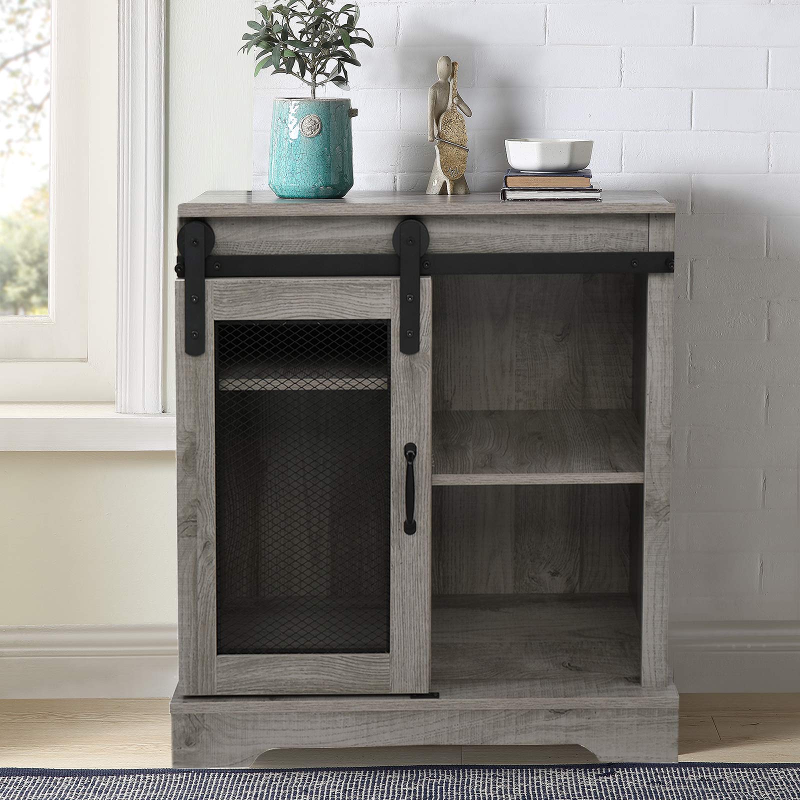 Buy SSLine 32 Inch Farmhouse Accent Storage Sliding Mesh