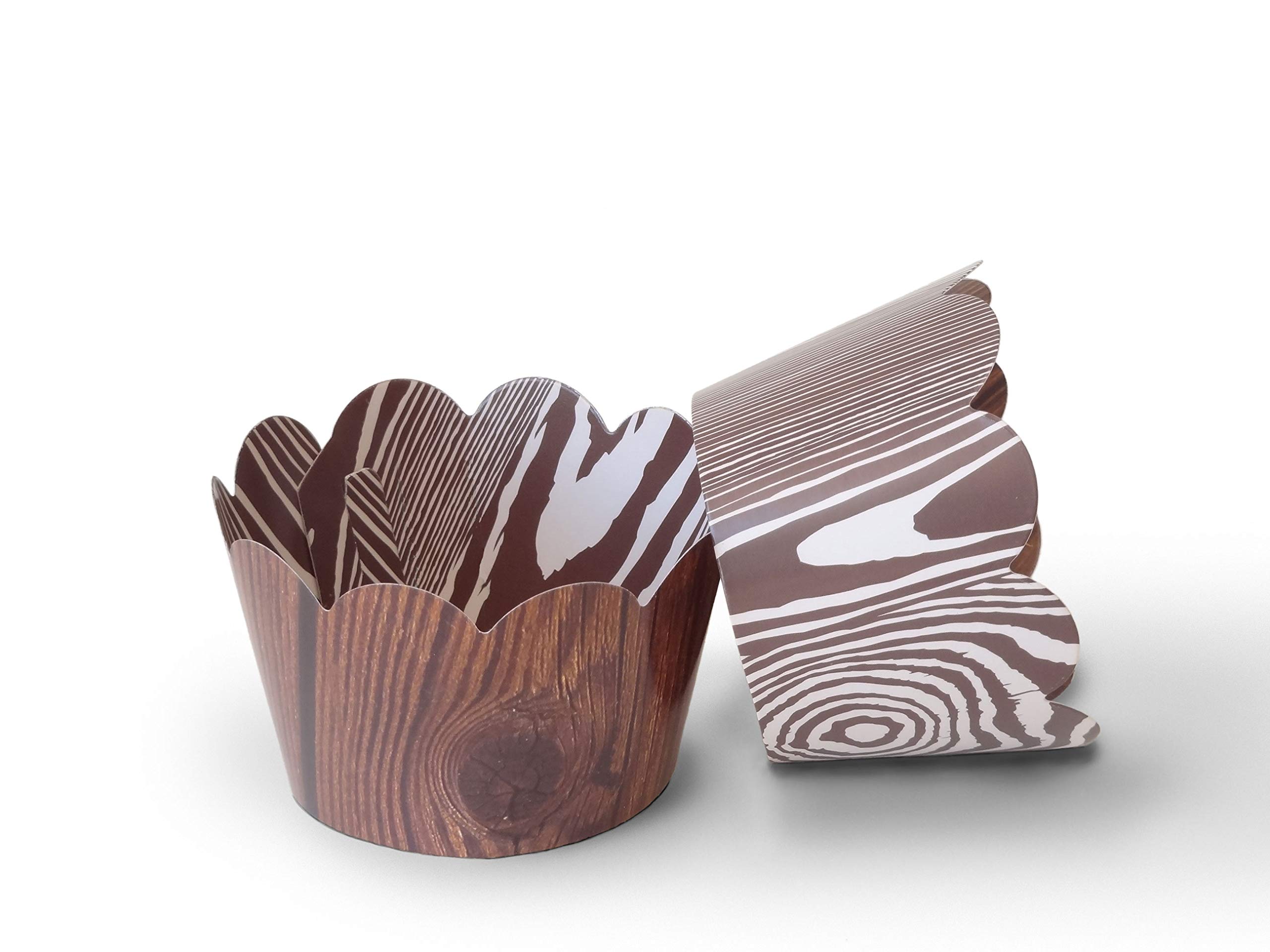 Wood Grain Cupcake Wrappers, 48 Pcs, Woodland Themed Cupcake Wrapper, Western Party Decorations, Camping Decor, Country Theme, Outdoor Theme