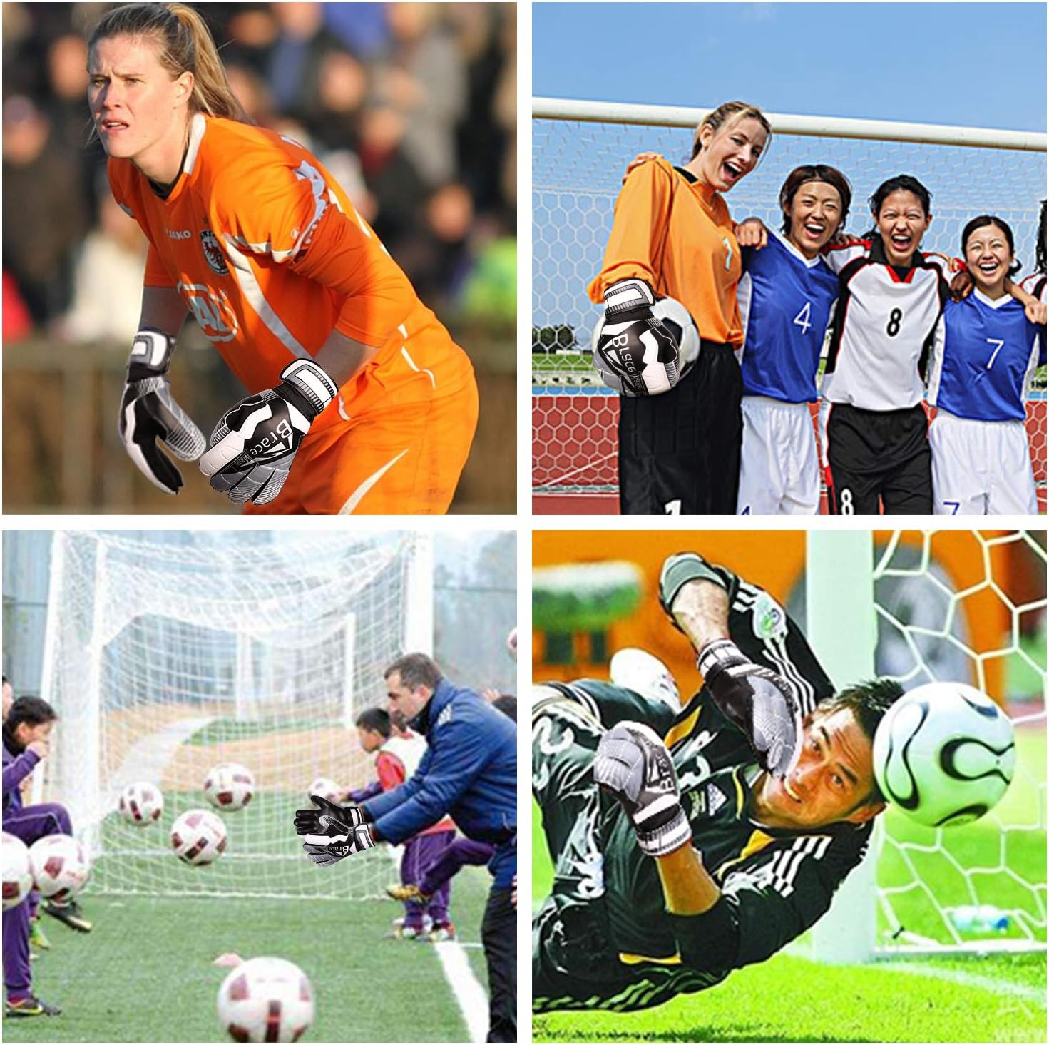 Brace Master Goalie Gloves (Sizes 7-10, 5 Styles), Double Wrist Design with Durable 3+3mm Strong Grip and Finger Spines Protection, Black Latex Goalkeeper Glove, Training and Match, Indoor and Outdoor : Sports & Outdoors