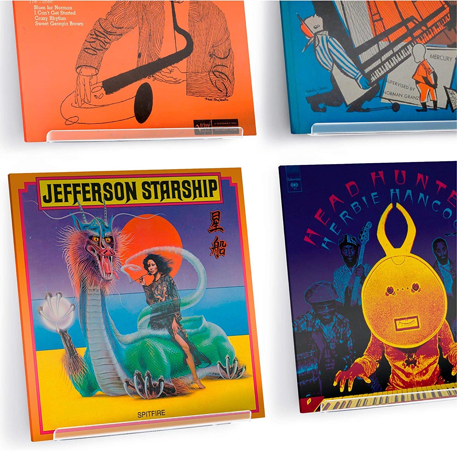 Hudson Hi-Fi LP Vinyl Record Wall Display Shelves - Display Your Daily Listening in Style - Clear Acrylic - Four Pack