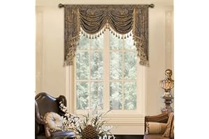 Loom and Mill Luxury Jacquard Waterfall Valance for Living Room, Classic Antique Swag Window Valances with Tassels, Bronze Gold Swag Curtains for Bedroom Banquet Holiday Decoration(W59Inch,1 Panel)