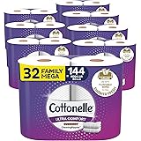 Cottonelle Ultra Comfort Toilet Paper with Cushiony CleaningRipples Texture, 32 Family Mega Rolls (32 Family Mega Rolls = 144