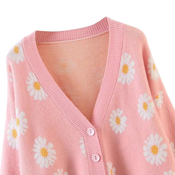 WOMENS Y2K LONG SLEEVE LOOSE CARDIGAN SWEATER V NECK KNITTED CARDIGAN BUTTONS SWEATERS TOPS(A-PINK,ONE SIZE)