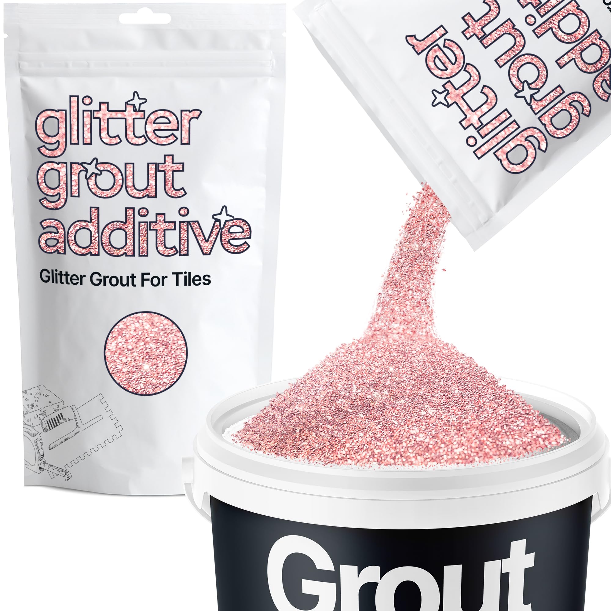 Hemway Light Rose Gold Glitter Grout Additive Chunky 100g Metallic Flakes for Adding Sparkle to Kitchen & Bathroom Tiles | Enhance Your Indoor Grouting Projects with a Durable Sparkly Effect