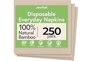 Ibambo Everyday 100% Bamboo Compostable Napkins Disposable 250-Pack | Table Napkins Disposable for Lunch, Dinner, Events & Entertaining | 2-Ply FSC Certified | Compostable Paper Towels | 6.5 x 6.5Inch