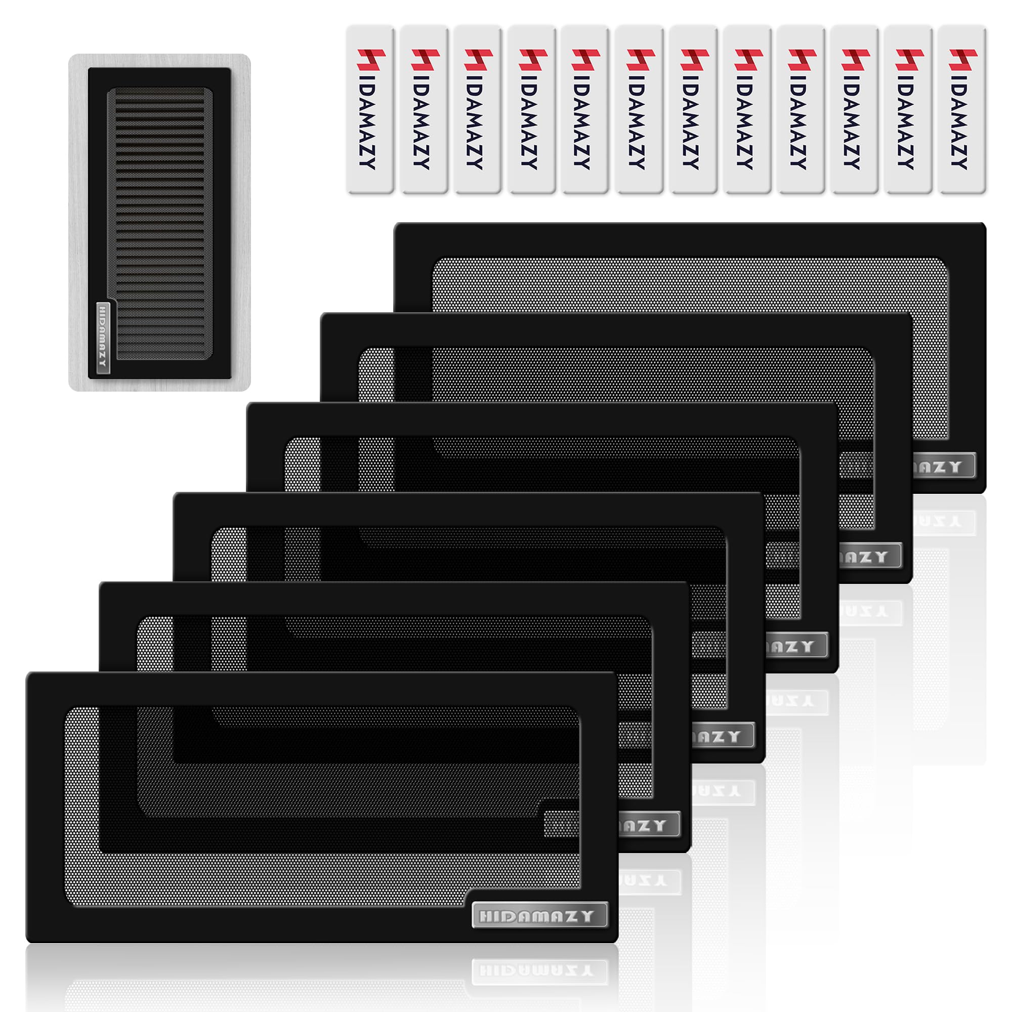 Floor Vent Covers 305x140mm, Air Vent Screen Cover Magnetic Vent Covers for Ceiling Easy Install PVC Register Vent Covers for Home Ceiling/Wall/Floor Air Vent Filters (Black, 6 Pack, 5.5x12In)