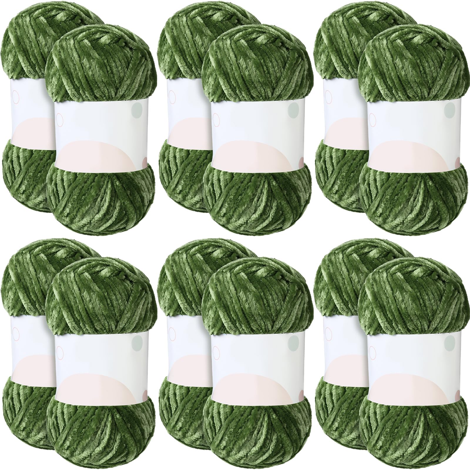 Photo 1 of 12 Skeins Velvet Yarn Chenille Yarn for Crocheting and Knitting 1116 Yards Soft Thick Plush Yarn 6mm Bulk Baby Blanket Yarn DIY Weaving Craft, 3.5 Oz/Skein(Olive Green)