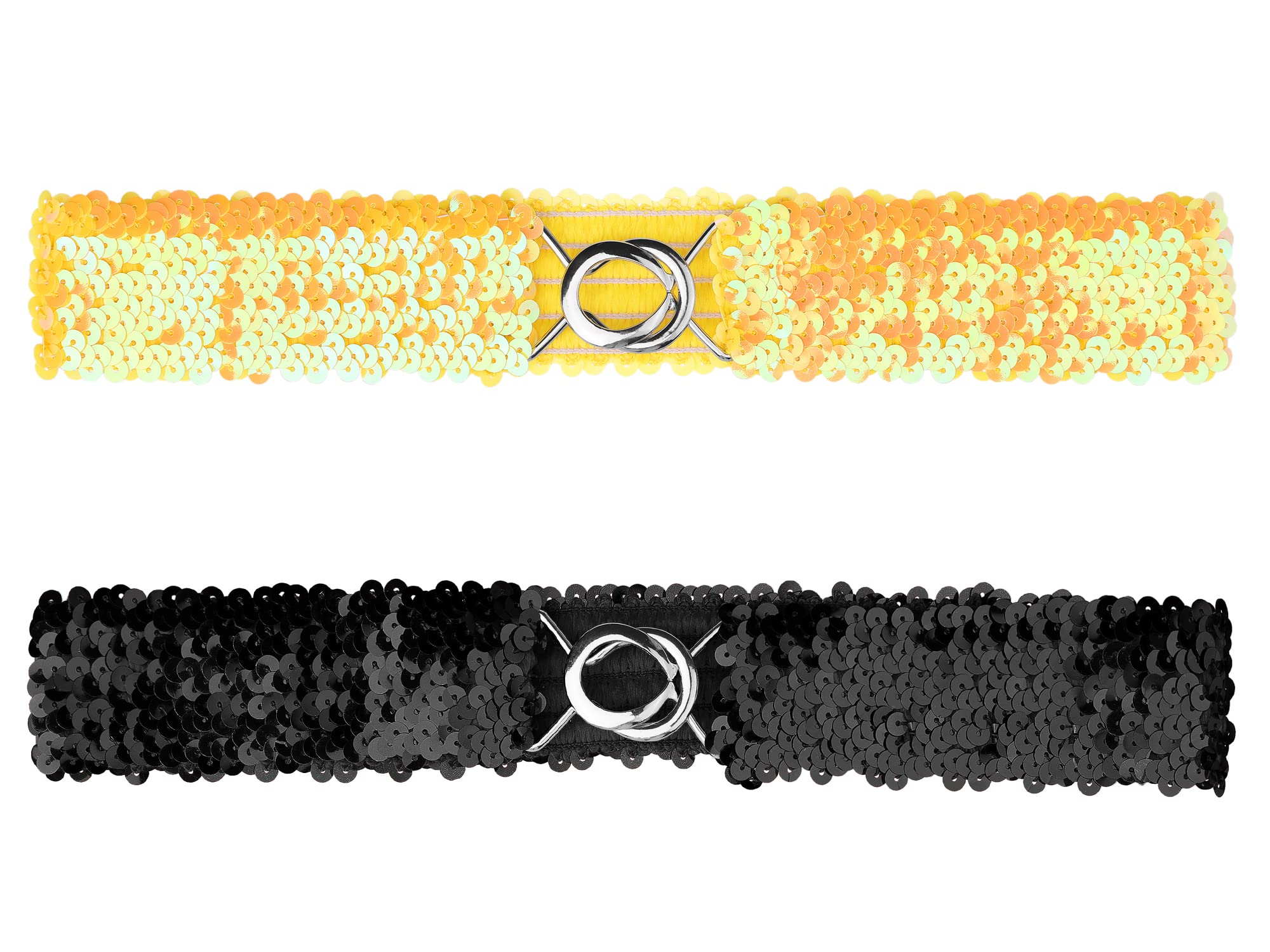 Photo 1 of Allegra K Womens Glitter Skinny Stretchy Waist Belts Sequins Decor Slim Elastic Belts 64cm/25.19" Yellow