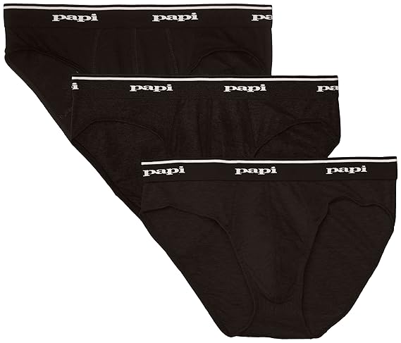 Papi Men's 3 Pack Low Rise Brief, Black/Black/Black, Small