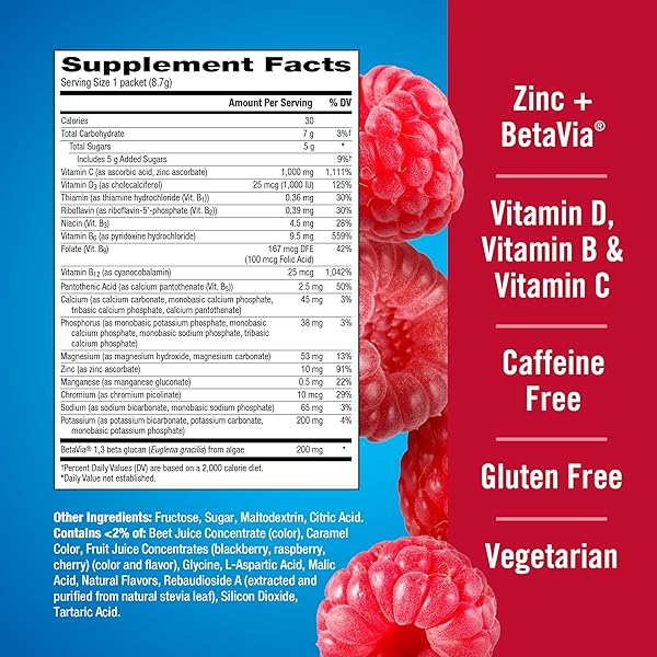 EMERGEN-C IMMUNE+ TRIPLE ACTION IMMUNE SUPPORT POWDER, BETAVIA (R), 1000MG VITAMIN C, B VITAMINS, VITAMIN D AND ANTIOXIDANTS, RASPBERRY, BACK TO SCHOOL ESSENTIALS – 30 COUNT