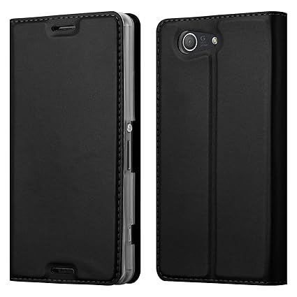 Cadorabo Hülle für Sony Xperia Z3 COMPACT - Hülle in SCHWARZ – Handyhülle mit Standfunktion und Kartenfach im Metallic Look -