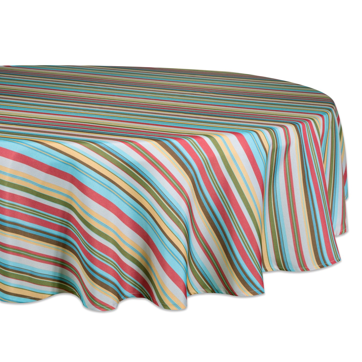 DII 100% Polyester, Spill Proof, Machine Washable, Tablecloth for Outdoor Use, 60", Warm Summer Stripe, Seats 4 People, 60 Inches Round โ image 1