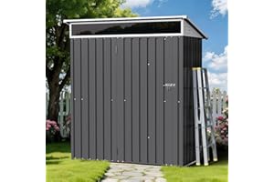 Shintenchi 5x3 FT Outdoor Storage Shed with Window, Outdoor Waterproof Storage Shed Metal Garden Shed with Lockable Single Door, Weather Resistant Tool Storage House Shed for Garden,Backyard,Dark Gray