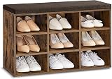 VASAGLE Rustic Brown Shoe Bench 9 Compartments Cushion Bench 78.5cm view 2