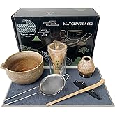 AIYICIII Matcha Tea Set (7pcs) - Matcha Whisk Set with Bowl, Whisk Holder, and Pouring Spout Bowl, Perfect Matcha Starter Kit for Tea Ceremony (Amber Sand)