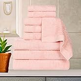 Superior Rayon from Bamboo Blend 9-Piece Towel Set, Luxury Quick Dry, Bathroom Essentials, Shower, Spa, Plush Soft Absorbent Towels, Includes 3 Bath, 3 Hand, 3 Washcloth/Face Towels, Pink