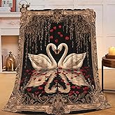 Citari White Swan Blanket Swan Princess Flowers Decor Throw Blanket Gifts for Girls Boys Super Warm Soft Plush Lightweight Fleece Flannel Winter Bedding Blankets for Kids Adults Women Men 50"X40"