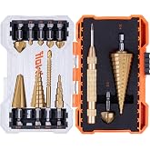 NordWolf 12-Piece HSS Titanium Metric Step, Countersink, Cone Drills with 1/4" Hex Shank, Multi Drill Saw &amp; Automatic Center Punch Set in Storage Case
