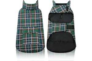 KAMA BRIDAL Plaid Dog Fleece Vest, Reversible Warm Dog Clothes, Winter Dog Coat for Cold Weather, Dog Fleece Jacket with Pockets, Sweaters for Small Medium Large Dogs Christmas Costume