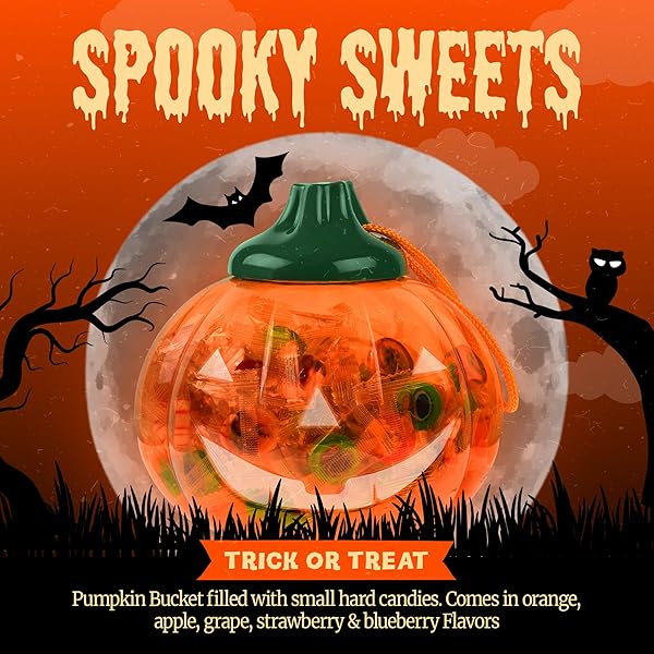 120 PCS HALLOWEEN SMALL HARD CANDY – PACKED IN A PUMPKIN JAR – INDIVIDUALLY WRAPPED THEMED COLORS & DESIGNS – TRICK OR TREAT CANDIES – BULK CANDY’S GREAT USE, FOR KIDS, TRICK OR TREAT, PARTY FAVOR, CLASSROOMS, GOODIE BAGS (HALLOWEEN)