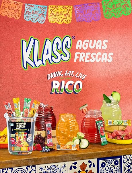 KLASS AGUAS FRESCAS POWDERED DRINK MIX | 44 SUGAR FREE POWDER PACKETS | FLAVORS – CUCUMBER LIMEADE PINEAPPLE TANGERINE STRAWBERRY WATERMELON & HIBISCUS BERRIES – WATER ENHANCER TO GO!