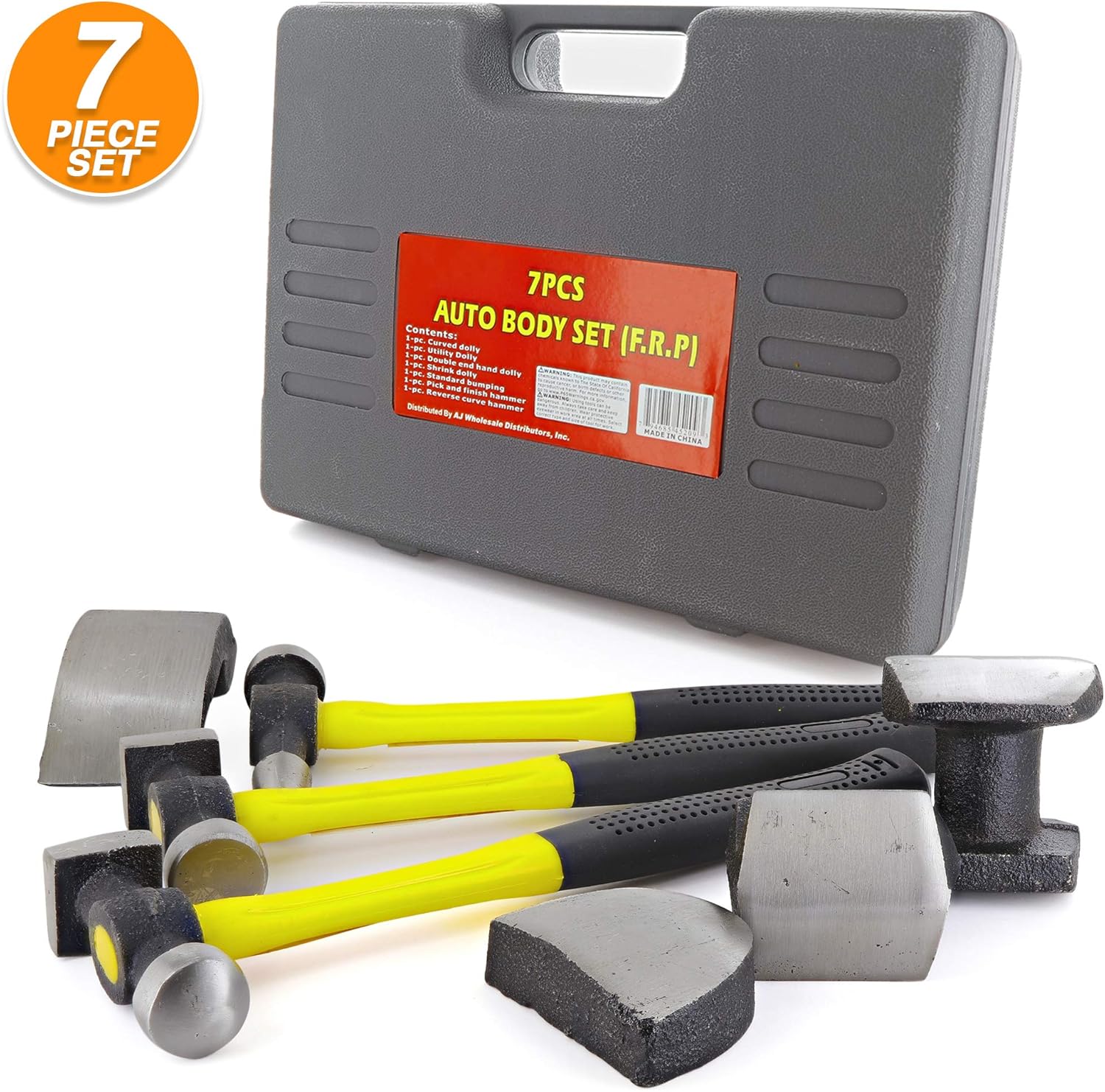 Auto Body Repair Tool Kit Hammer & Dolly 7 PC for Car Hail