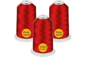Simthread - 33 Selections - Various Assorted Color Packs of Polyester Embroidery Machine Thread Huge Spool 5500Y for All Purpose Sewing Embroidery Machines - #800 Red