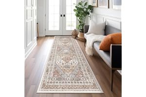 RESTYDON Runner Rug 2x6, Ultra-Thin Entryway Rug Non Slip Washable Rugs for Entryway, Runners for Hallways, Low Pile Vintage Soft Rugs for Living Room, Kitchen Bathroom Bedroom Laundry Room Rug(Orange,2'x6')
