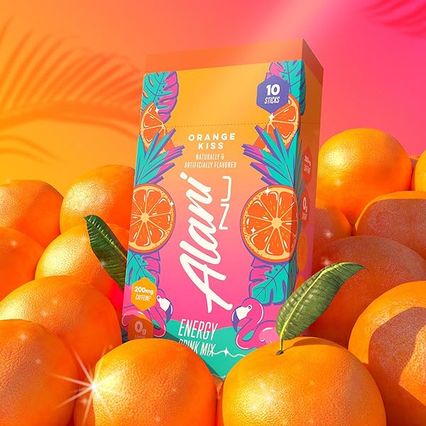 ALANI NU ORANGE KISS ENERGY STICKS, ENERGY DRINK POWDER, 200MG CAFFEINE, PRE WORKOUT PERFORMANCE WITH ANTIOXIDANTS, ON-THE-GO DRINK MIX, BIOTIN, B VITAMINS, ZERO SUGAR, 5-10 CALORIES, 10 PACK