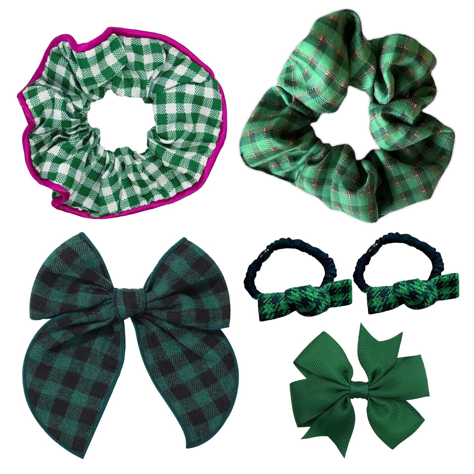 Green Hair Bow Scrunchies Set, 6 Pieces Hair Clips Accessories Kit, Elastic Hair Ties Ropes, Bowknot Hair Barrettes, Pins, Ribbon, Christmas Gifts for Women Party Valentine's Day