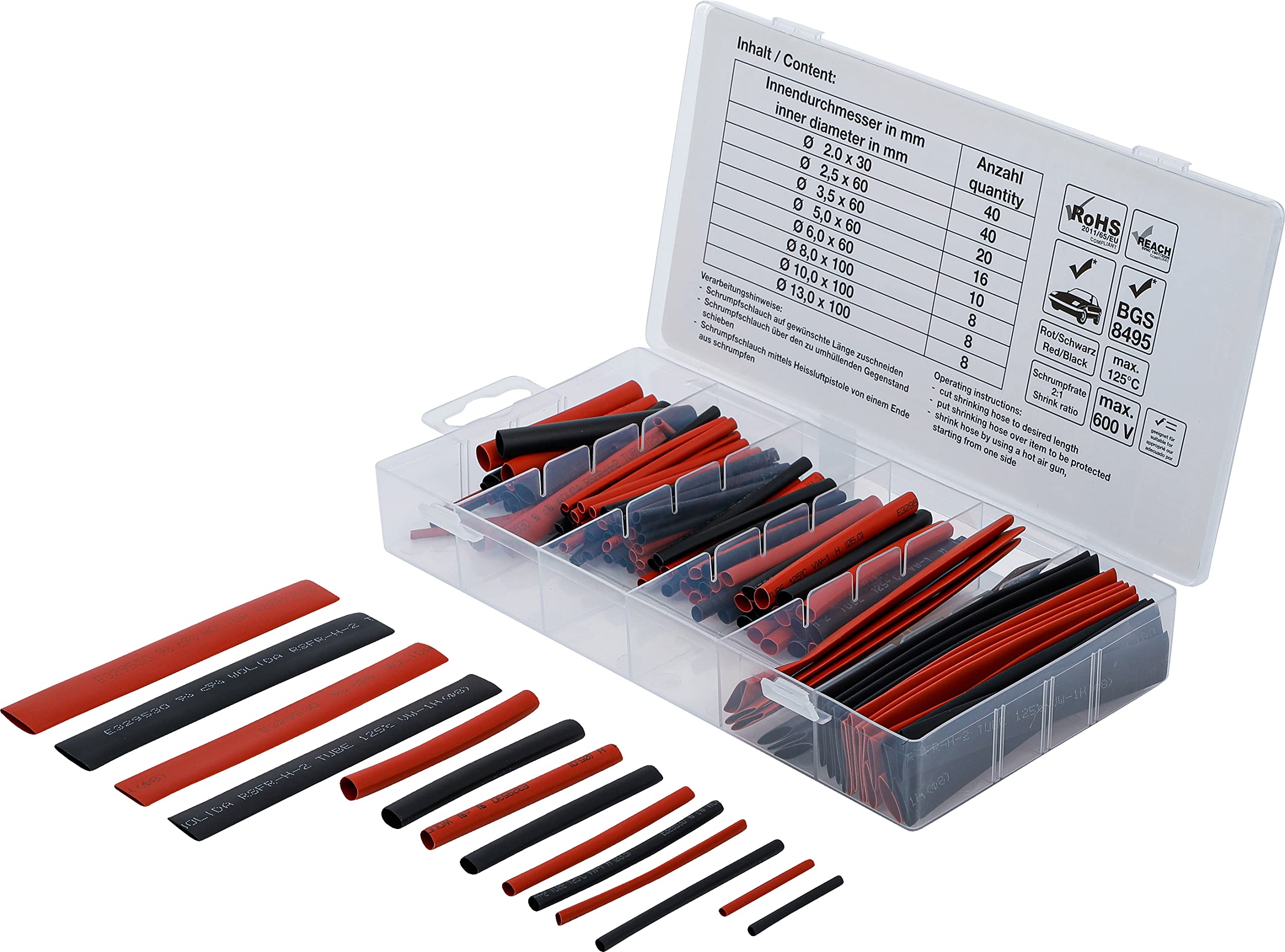 BGS 9404 | Shrink Tube Assortment | red / black | 150 pcs.