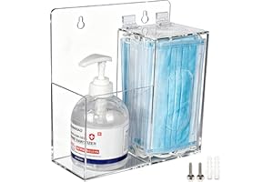 SEANADO Mask Dispenser and Hand Sanitizer Holder Stand Wall Mount or Countertop, Hygiene Station with 2 Compartment Clear Box