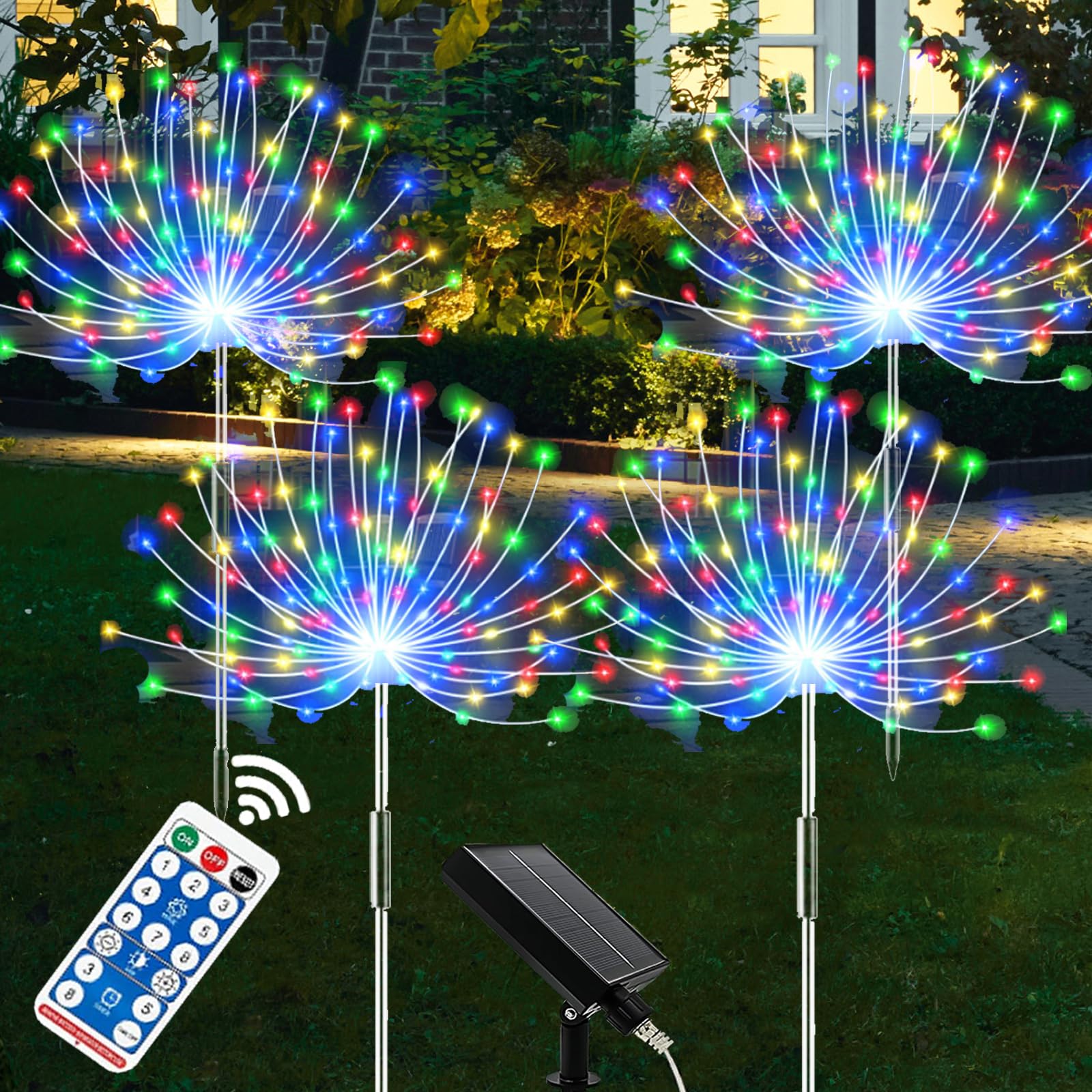 XRR Solar Lights for Garden, 4 Pieces 120 LED Solar Fireworks IP65 Waterproof 8 Modes Solar Light Outdoor LED for Garden Paths Patios Lawn Christmas Decoration (Multicolour)