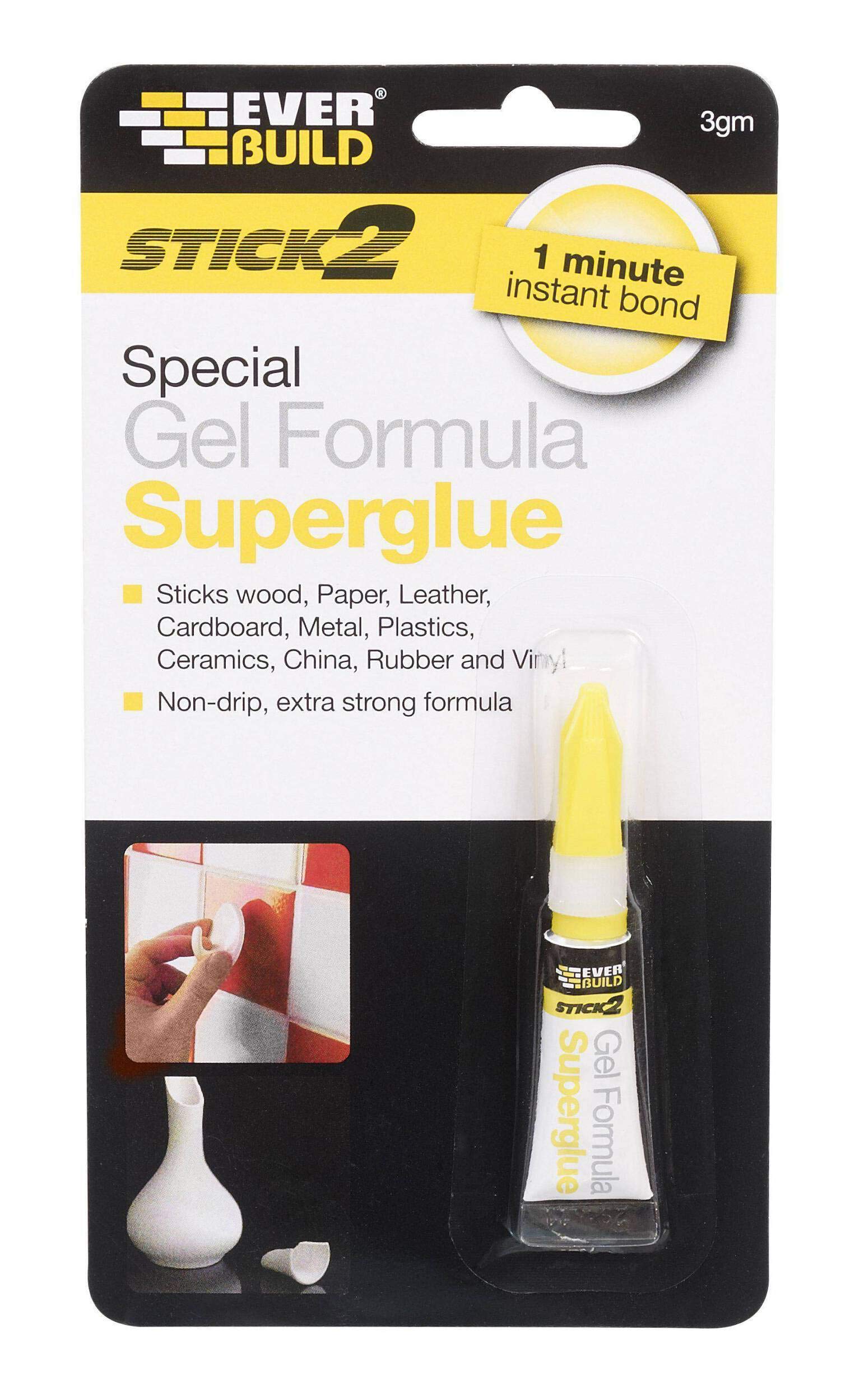 Everbuild Stick2 Superglue Gel – High Viscosity – Fast Curing – Non-Drip – High Strength – Clear – 3g Tube