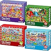 QUOKKA 100 Piece Puzzles for Kids Ages 4-6 – 4xSET Search and Find Kids Puzzles Ages 5-8 – Artist-Crafted Illustrations, Hidden Objects, Unique Jigsaw Shapes, Educational Activity for Learning & Play