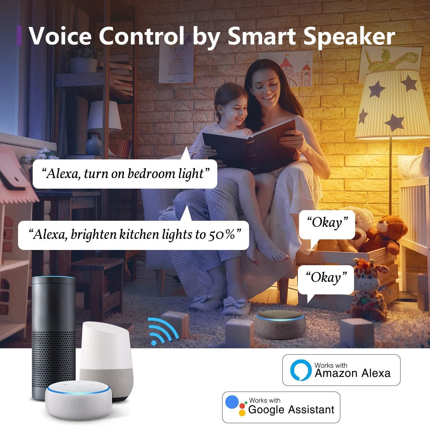 Smart Light Bulb Compatible with Alexa Google Home 4 Pack NiteBird A19